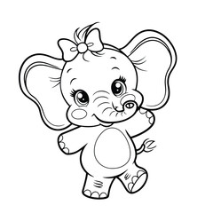 Dancing baby elephant line art 