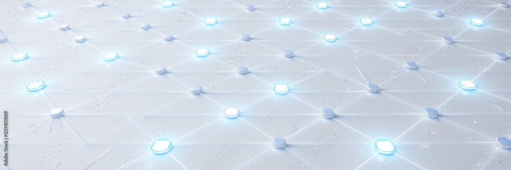 Poster digital network background with glowing nodes on white surface