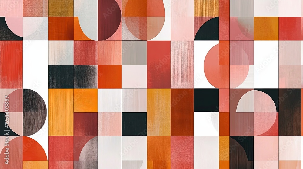 Aufkleber geometric art with overlapping color blocks in muted earth tones and pastels on white