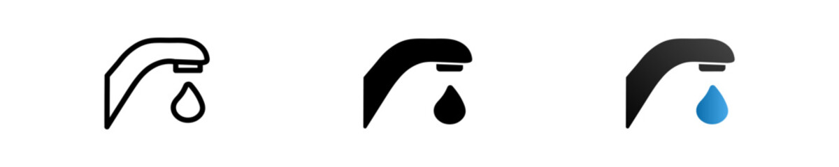 Black tap with drop illustration. Icons leak on white background. Simple tap icon in vector design style