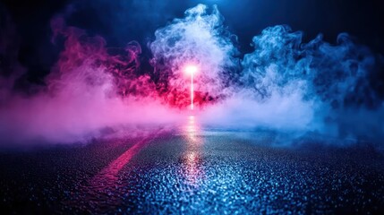 Pink And Blue Neon Smoke On Reflective Floor