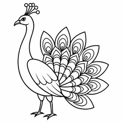 Simple a Peacock line art vector white background