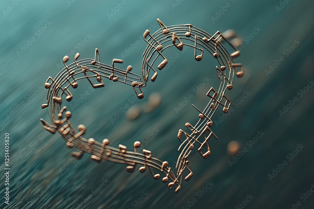 Poster Floating Musical Notes Create a Delicate Heart Shape Against a Dark Backdrop