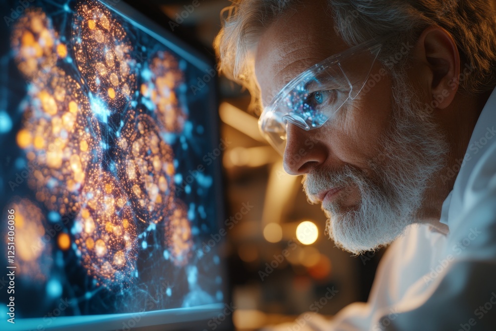 Aufkleber A scientist analyzing data on a computer screen, discovering new knowledge