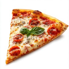 A Delightful Slice of Pepperoni Pizza Topped with Fresh Basil and Mozzarella Cheese, Glorious Tomato Sauce, Perfectly Baked Golden Crust, Culinary Indulgence for Food Lovers