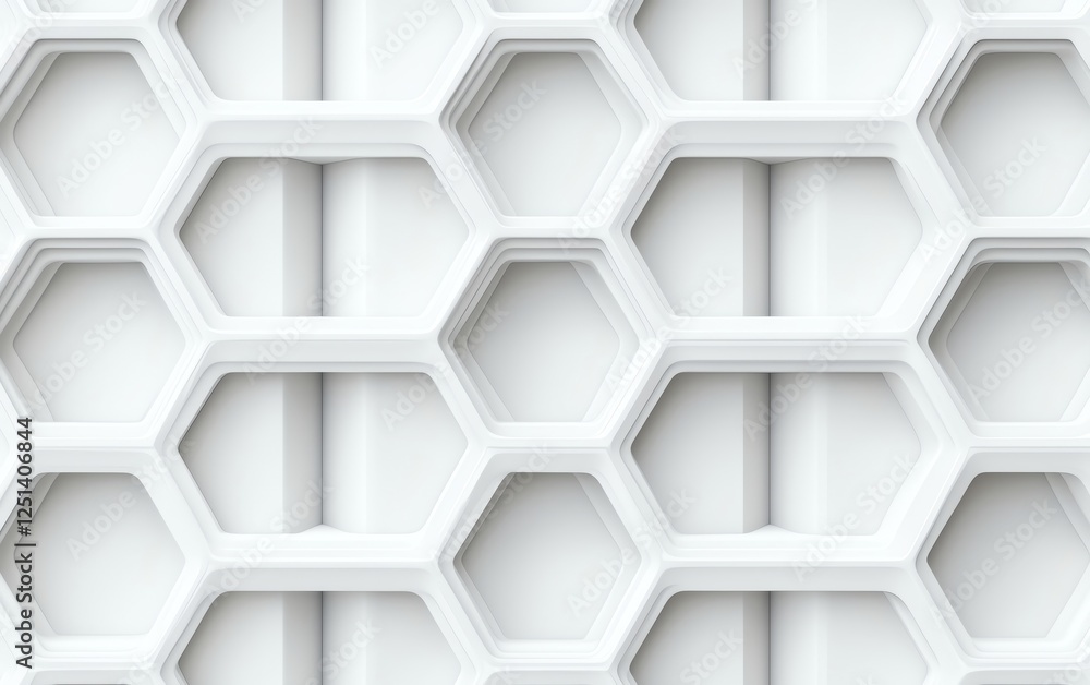 Poster a seamless geometric pattern of white hexagons creating a modern design effect.