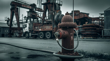 Rusty old  fire hydrant industrial landscape background