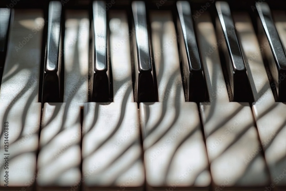 Poster Curved Piano Keys Creating a Mesmerizing Abstract Symphony of Shadows and Shapes