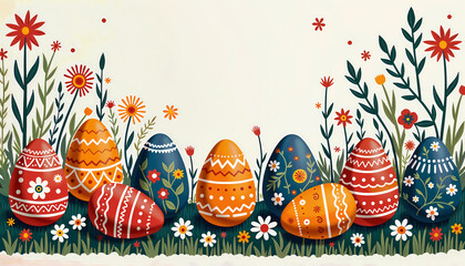 Decorative Easter eggs with floral patterns on festive background