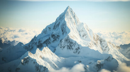 Fototapeta premium Majestic Snow-Covered Peak Rises Above Clouds in Breathtaking Mountain Range During Clear Daylight