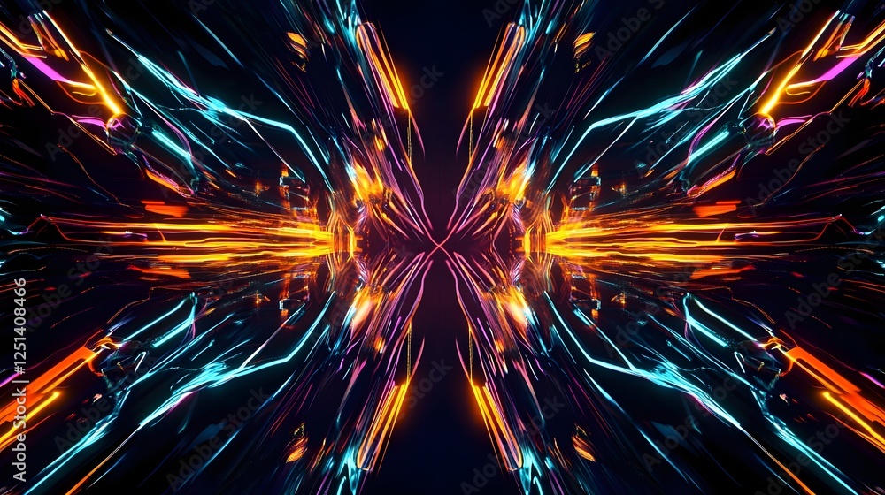 Poster Captivating abstract image featuring a powerful fiery explosion of vivid prismatic colors bursting with dynamic energy and kinetic motion