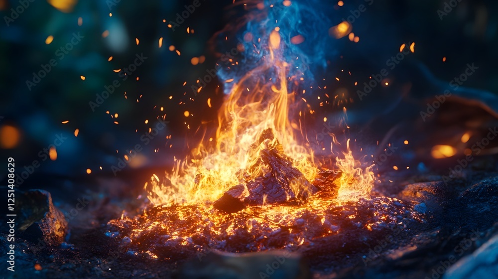 Poster captivating and dramatic fiery explosion bursting forth in a cosmic landscape glowing with radiant e