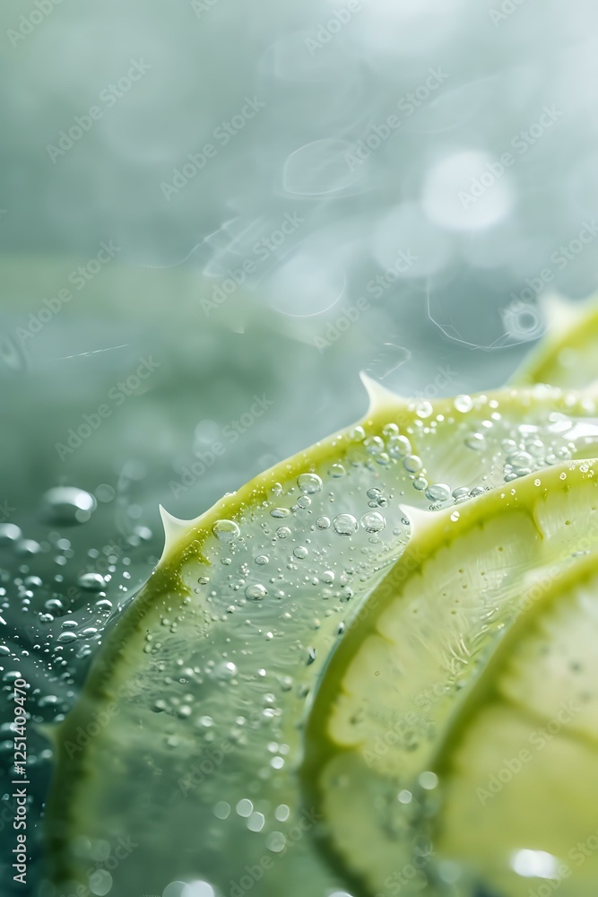 Poster fresh lime slices with water drops on dark background, macro shot with selective focus and bokeh eff