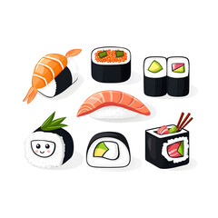Sushi, flat style illustration, isolated on white background