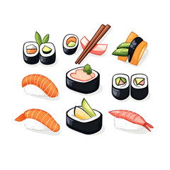 Sushi, flat style illustration, isolated on white background