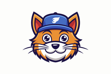 cat with cap logo vector white background