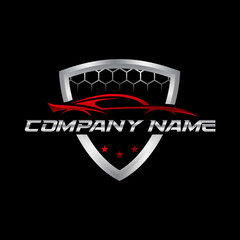 logo illustration of a combination of a car and a shield, this will be very suitable for automotive companies