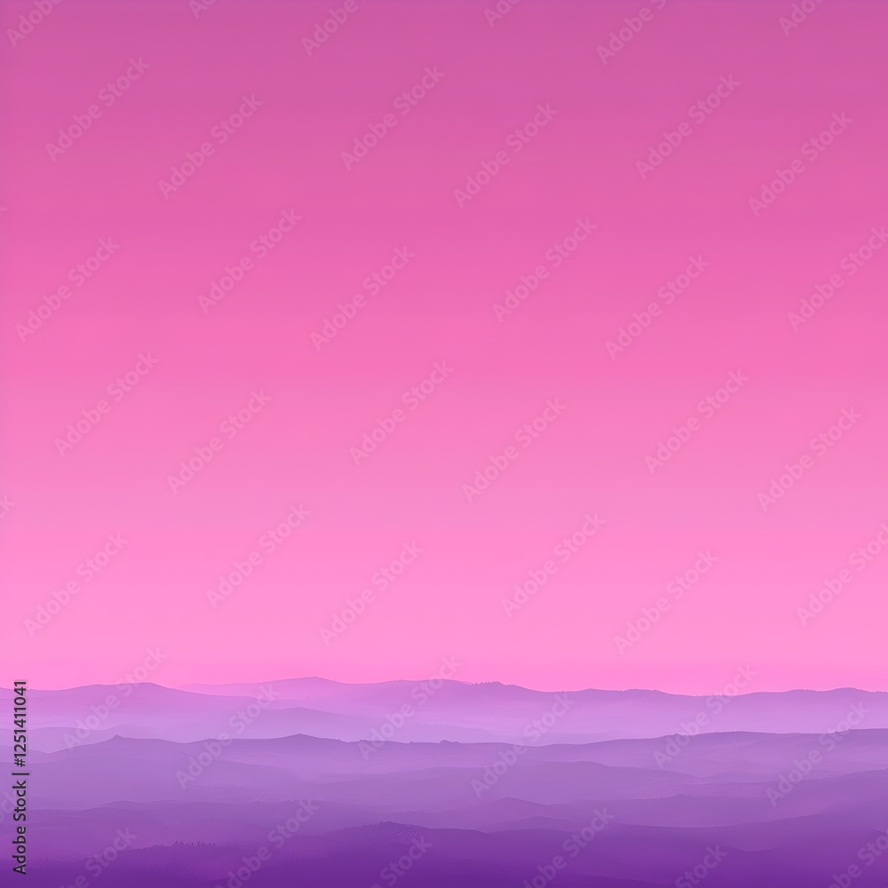 Poster a serene landscape featuring rolling hills under a vibrant, gradient sky transitioning from soft pin