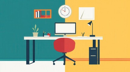 Stylish Home Office Setup with Colorful Backgrounds