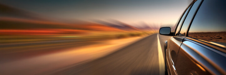 car on the road with motion blur background. panoramic banner