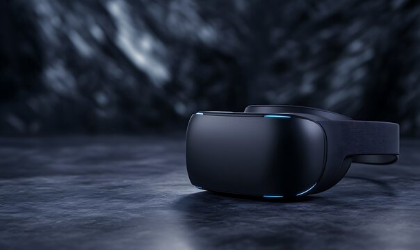 A next-generation VR headset showcased on a futuristic surface, highlighting innovation in virtual reality technology. - Powered by Adobe