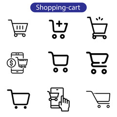 perfect thin line icon set of shopping cart trolley basket. Isolated on white background. use for web and app design.