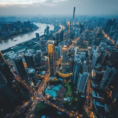 Fototapeta premium A cityscape with a river running through it