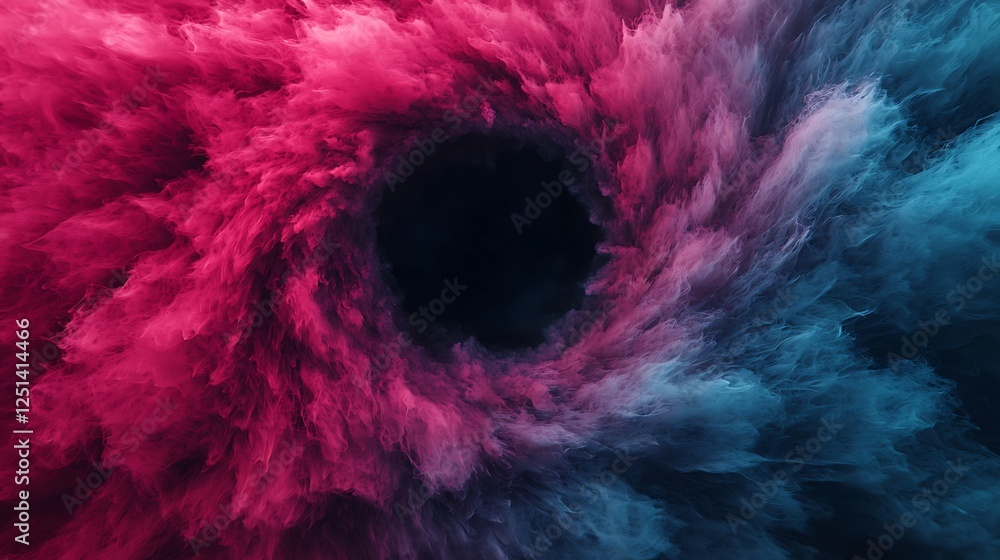 Poster a swirling cloud of vibrant pink and blue hues converges around a dark center, creating a dynamic an