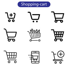 perfect thin line icon set of shopping cart trolley basket. Isolated on white background. use for web and app design.
