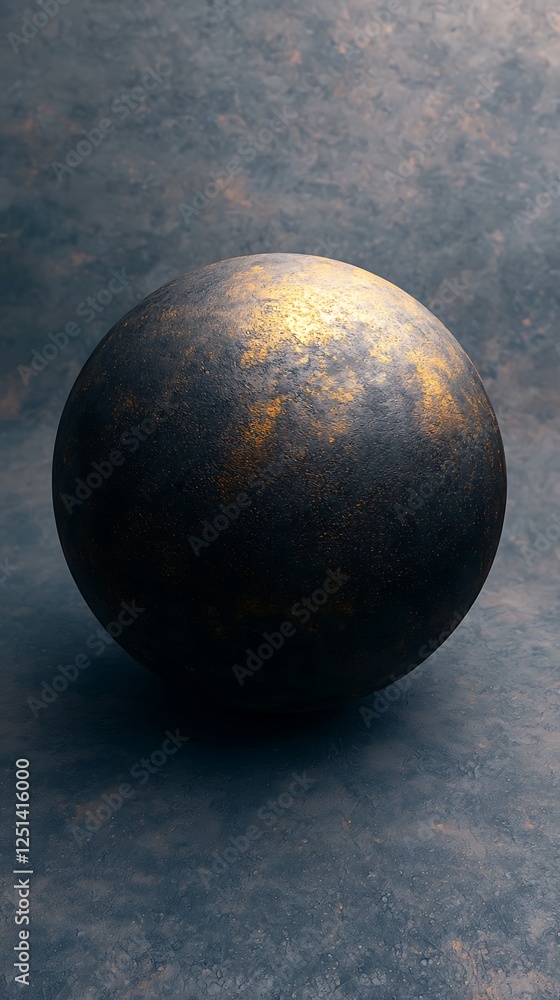 Poster a textured metallic sphere rests on a softly blurred background, showcasing subtle highlights and a 