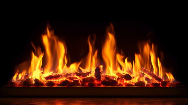 Captivating image of a roaring fireplace with intense flickering flames casting a warm glowing ambiance and radiant heat  The fire s mesmerizing turbulent dance creates a dramatic