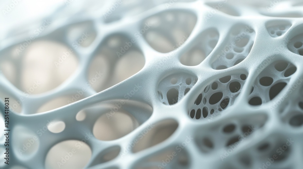Poster close up view of a complex, organic mesh structure resembling cellular or molecular formations, high