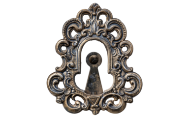 Intricate Keyhole: An ornate, antique keyhole, crafted with delicate flourishes and an intricate design, invites you to peek through the passageway of secrets and mysteries.