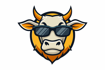 cow head with sunglasses vector logo