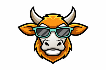 cow head with sunglasses vector logo