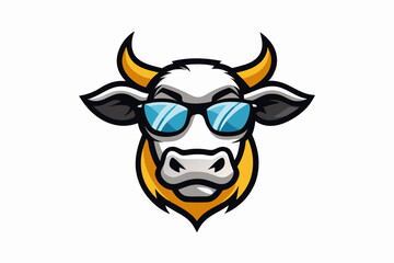 cow head with sunglasses vector logo