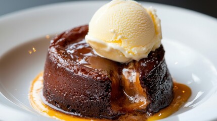 A dessert with a hole in the middle and a scoop of ice cream on top