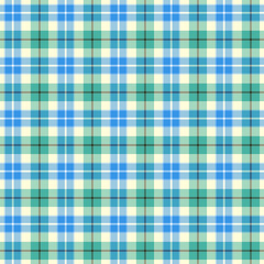 Plaid with twill weave repeat pattern in green and blueColorful checkered tartan gingham seamless pattern.Geometric graphic vector illustration background design for fabric and prints.