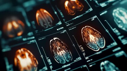 Medical research video exploring detailed mri brain scans, presenting slow motion neuroimaging analysis revealing potential diagnostic insights for neurological conditions