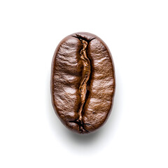 Single roasted coffee bean top view, isolated on white background