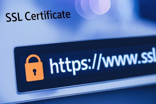 Close-Up of Browser Window with SSL Certificate &ndash; HTTPS Security Concept,  ssl lock, ssl padlock, website design, ssl badge, ssl shield,  SSL connection

