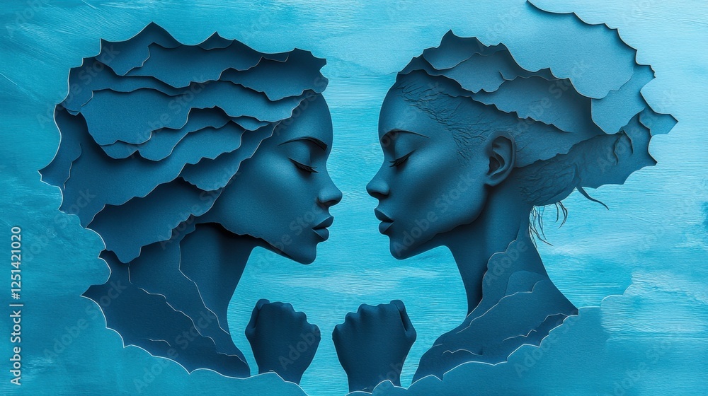 Aufkleber two serene figures intertwine in an artistic expression of unity and tranquility against a striking 