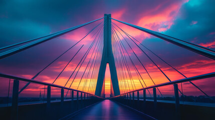 Obraz premium Symmetry in Steel: Modern Bridge Under Dusk (Variant 3)