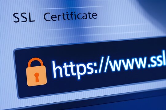 Close-Up of Browser Window with SSL Certificate &ndash; HTTPS Security Concept,  ssl lock, ssl padlock, website design, ssl badge, ssl shield,  SSL connection

