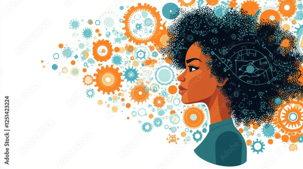 Poster creative mind exploring innovative ideas with vibrant gears and tech elements in an artistic represe