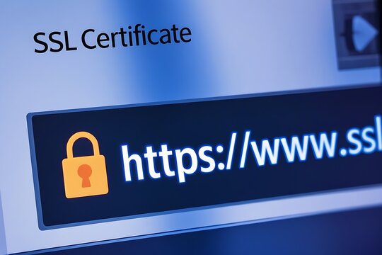 Close-Up of Browser Window with SSL Certificate &ndash; HTTPS Security Concept,  ssl lock, ssl padlock, website design, ssl badge, ssl shield,  SSL connection

