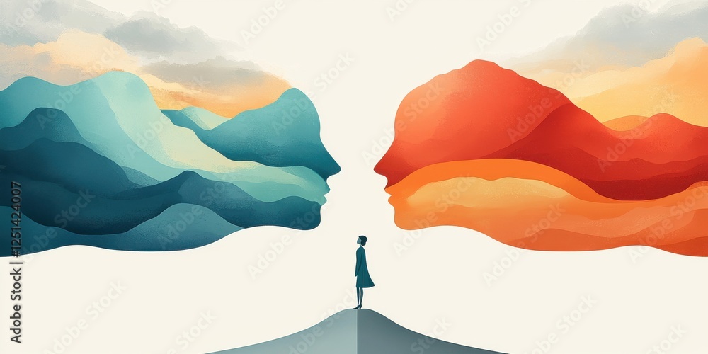 Aufkleber exploring duality of emotions through abstract art digital surreal environment artistic perspective
