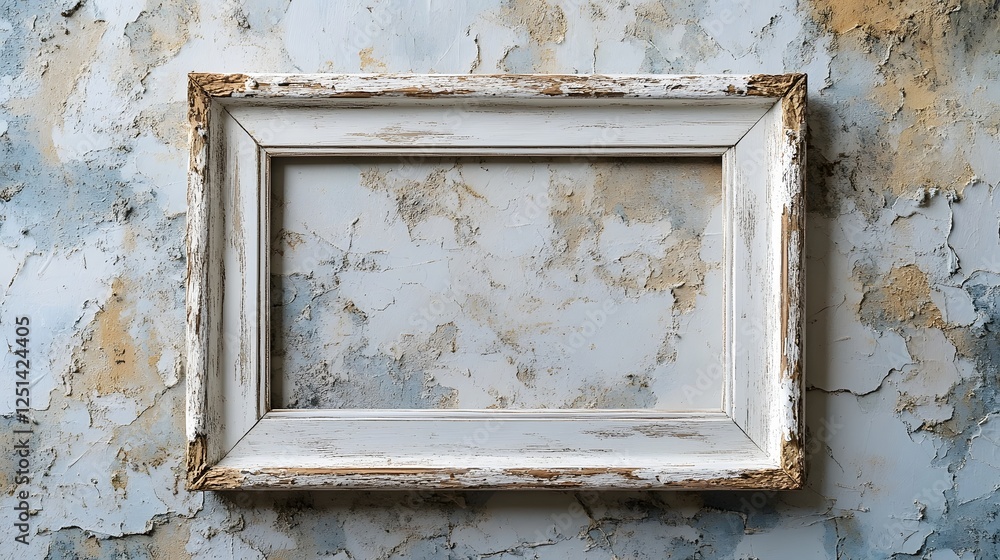 Fototapete Vintage Distressed Photo Frame Hanging on Worn Textured Wall Backdrop  Aged Grungy and Rustic Interior Design Element with Empty Copy Space for Placement of Image or Text