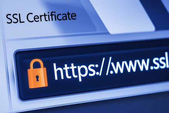 Close-Up of Browser Window with SSL Certificate &ndash; HTTPS Security Concept,  ssl lock, ssl padlock, website design, ssl badge, ssl shield,  SSL connection

