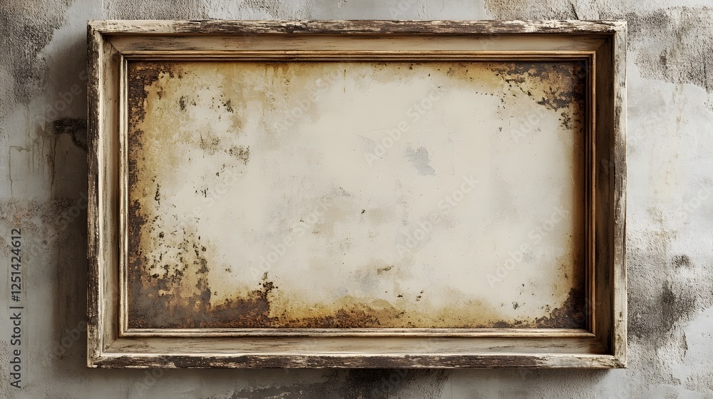 Fototapete vintage distressed wooden frame with a worn textured surface set against a weathered grunge wall bac
